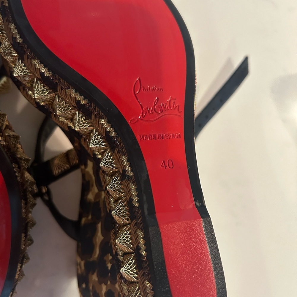 Christian Louboutin Nappa Silk Leopard Pira Ryad 110 Wedge Sandal 40 Black - Picture 5 of 7